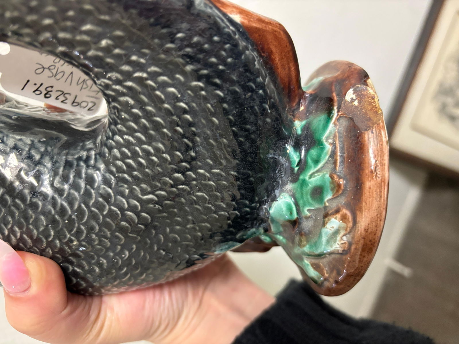 Victorian Hand Painted Majolica Gurgle Fish Ceramic Pitcher - 15