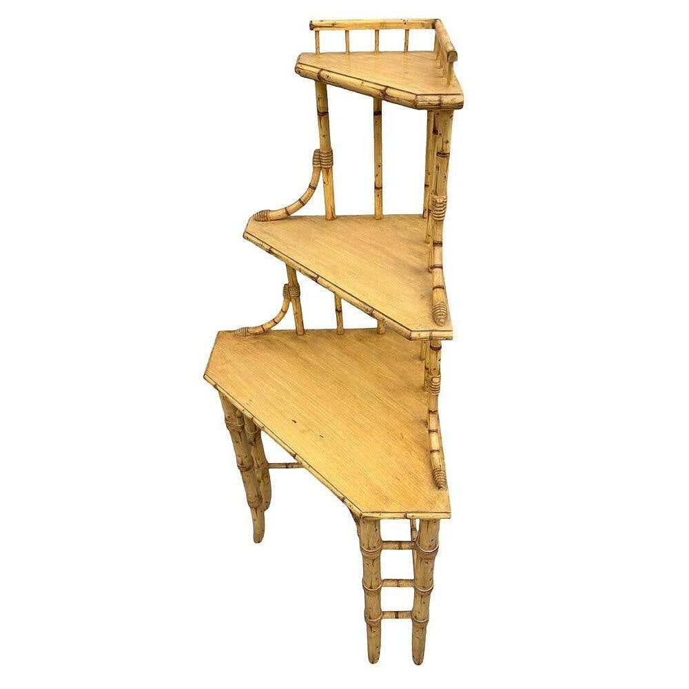 Mid-century James Mount Style 3-Tiered Blonde Bamboo Corner Shelf - 16