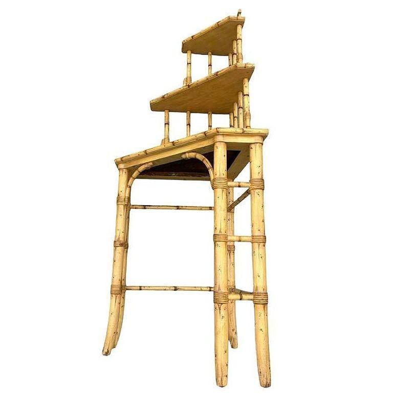 Mid-century James Mount Style 3-Tiered Blonde Bamboo Corner Shelf - 6