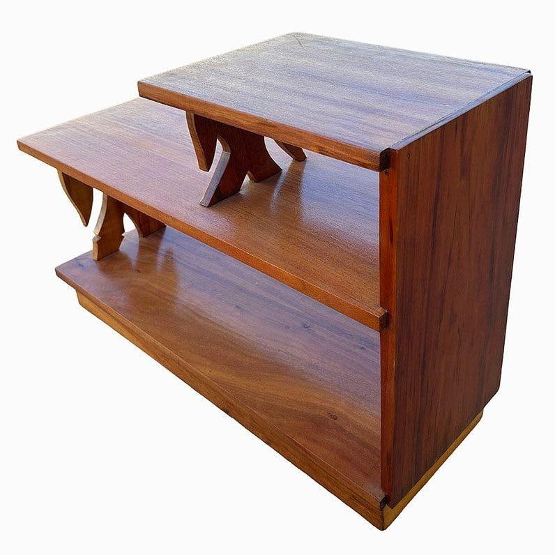 Restored Hand Carved Koa Wood 3 Tiered Side Lamp Table w/ Bamboo Motif - 5