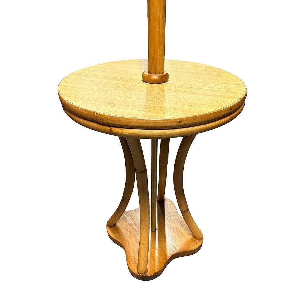 Restored Rattan & Mahogany Hourglass Side Table Torchiere Floor Lamp - 5