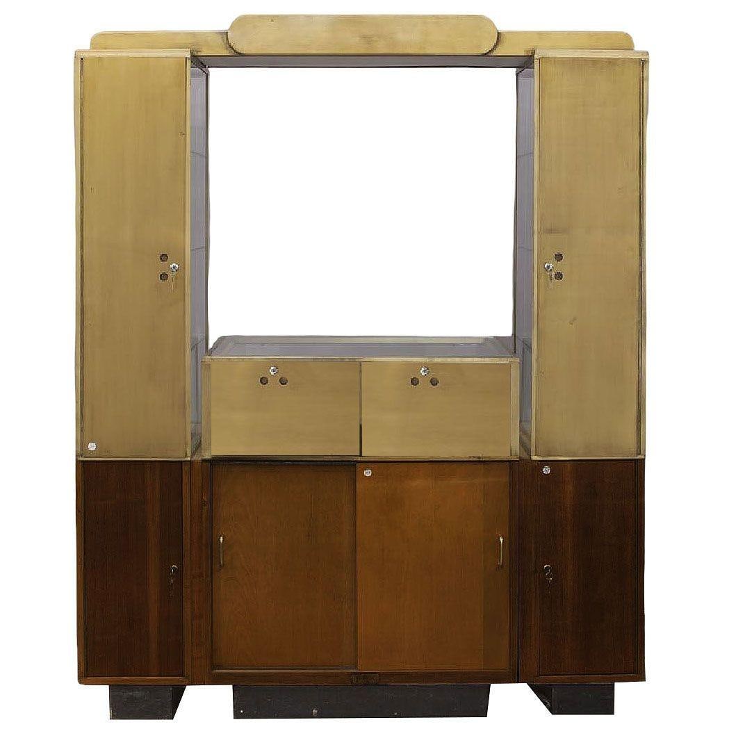 Rare Streamline Art Deco Brass & Oak Double Tower Display Case by Parker Pens - 12