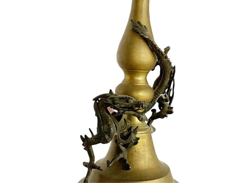 Hand Casted Brass Candlestick Holder w/ Chinese Dragon, Circa 1920 - 5