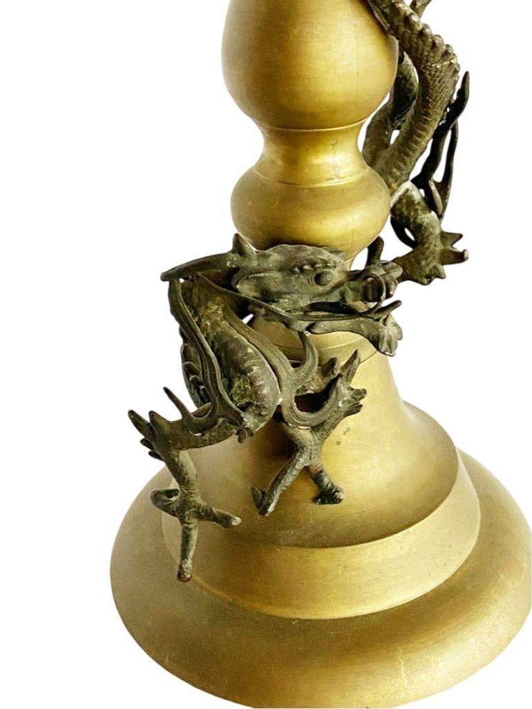 Hand Casted Brass Candlestick Holder w/ Chinese Dragon, Circa 1920 - 8