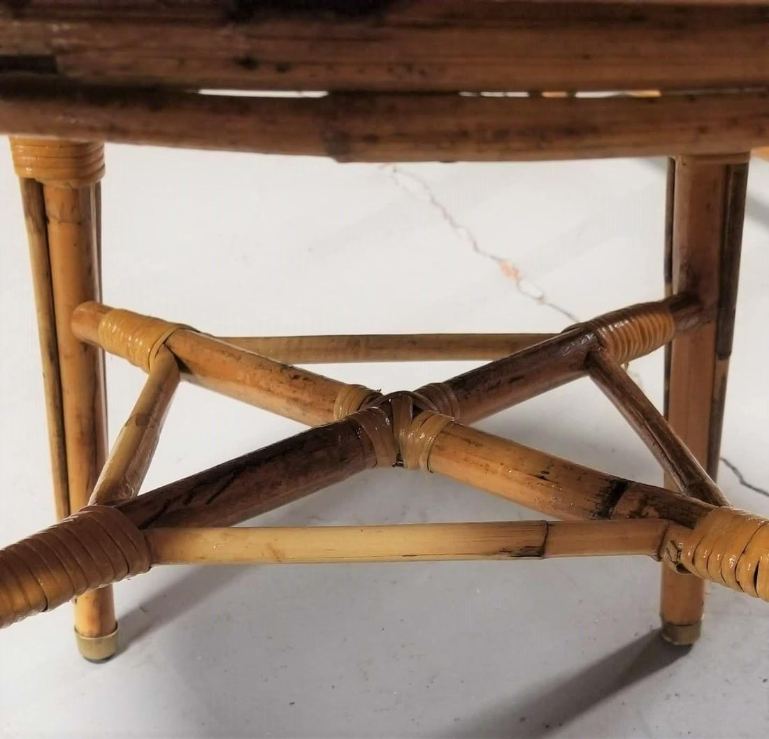 Restored Rattan Small Round Side Table - 4