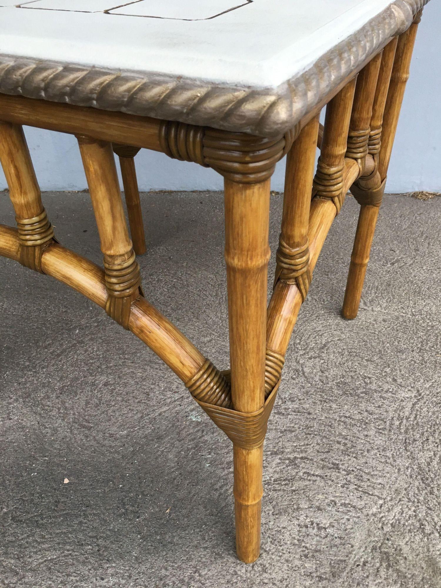 Restored Rattan Center Coffee Table with Solid Resin Top - 18