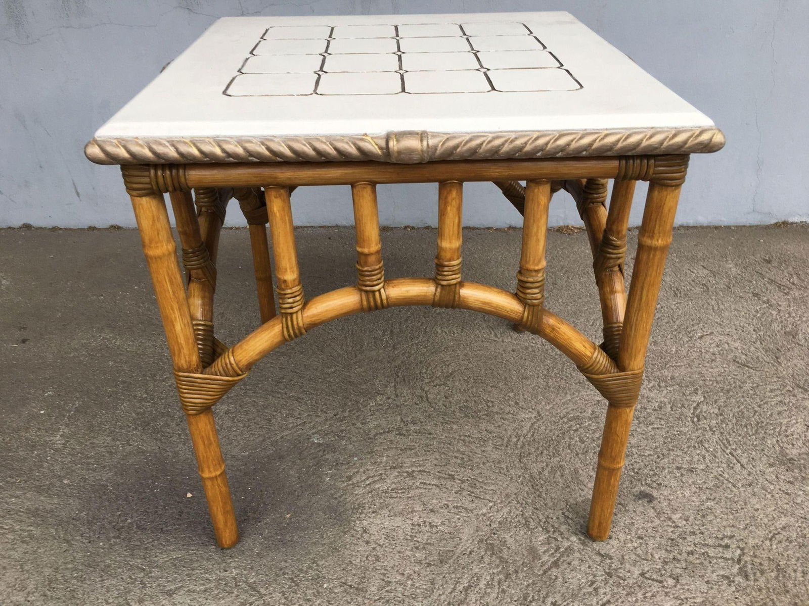Restored Rattan Center Coffee Table with Solid Resin Top - 8