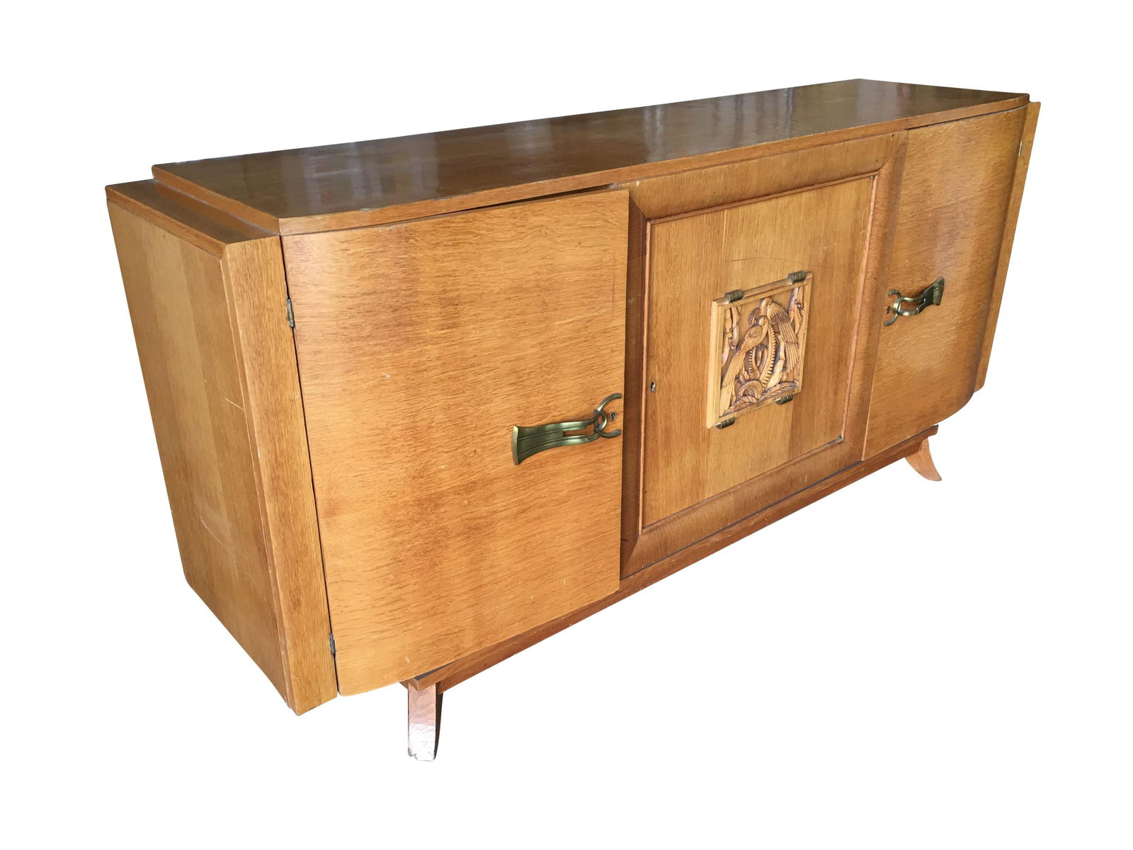 James Mont Style Sideboard with Carved Art Sculpture - 14