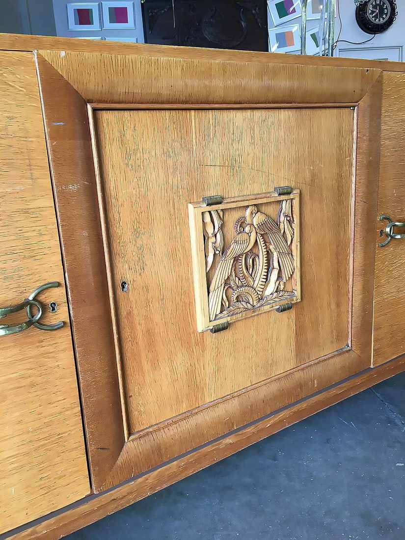 James Mont Style Sideboard with Carved Art Sculpture - 4