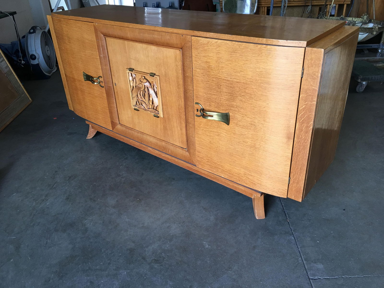 James Mont Style Sideboard with Carved Art Sculpture - 5