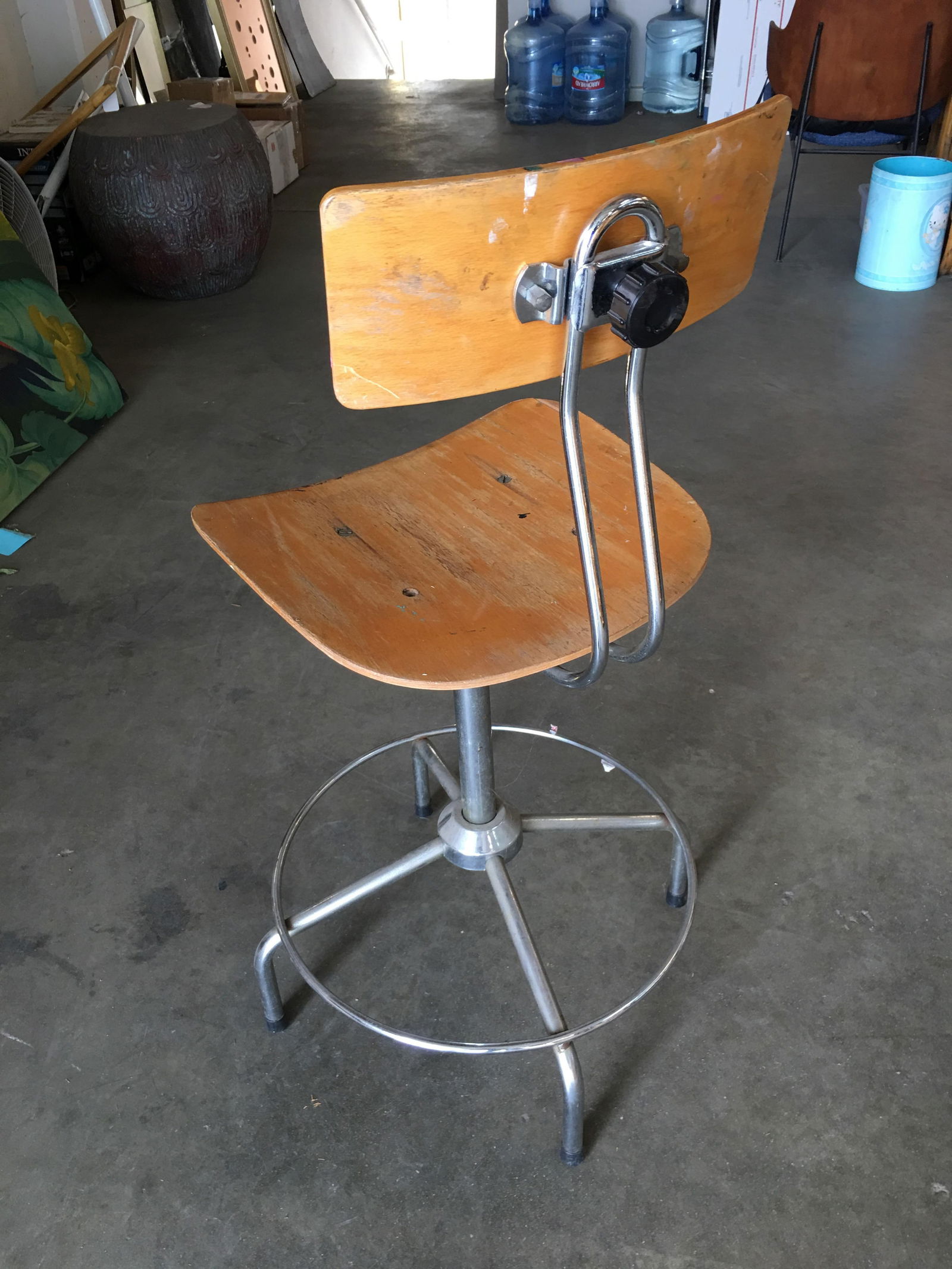 Italian Chrome and Formed Birch Plywood Artist Drafting Work Chair - 18