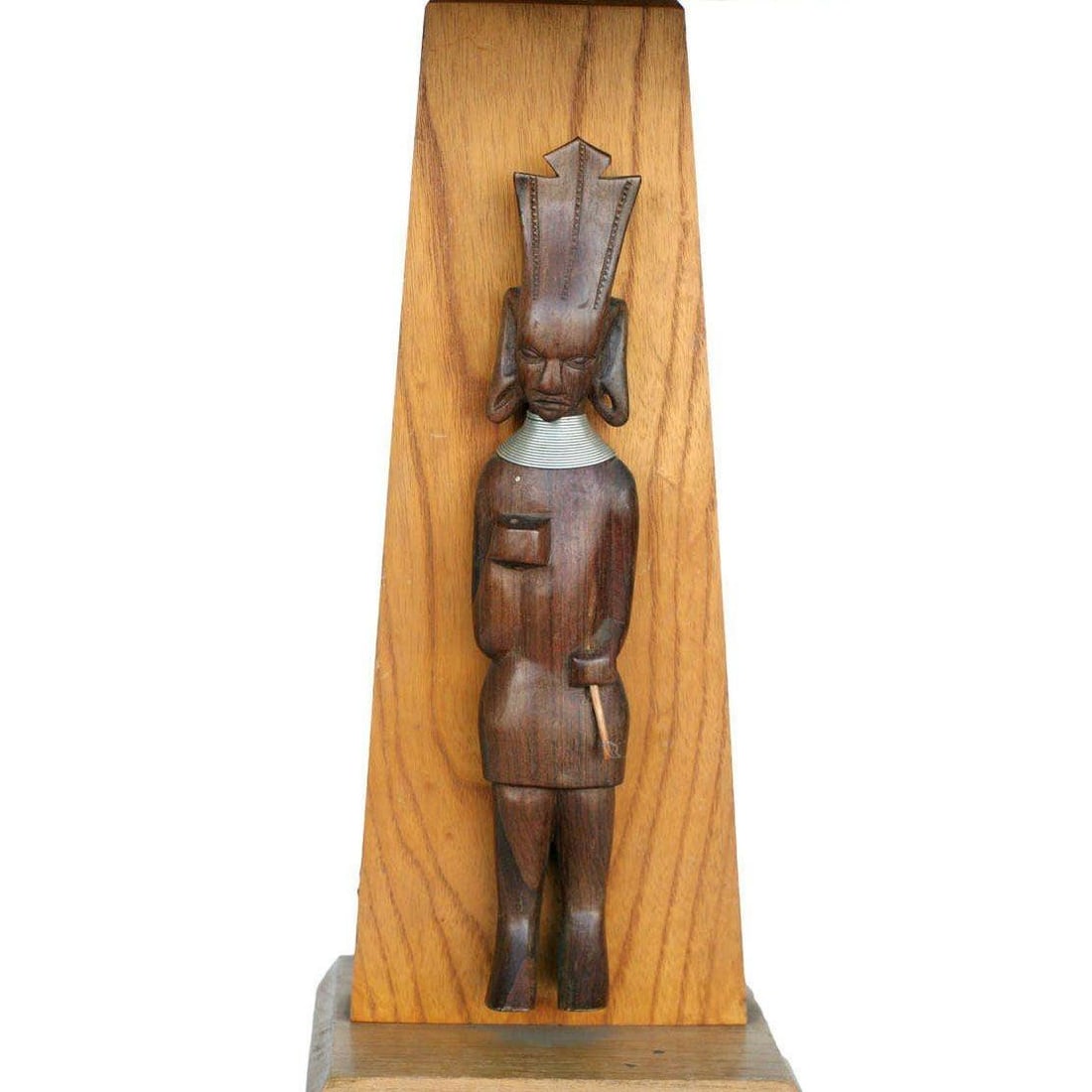 Mid-Century Table Lamps w/ African Hand Carved Kenyan Carvings Sculpture, Pair - 12