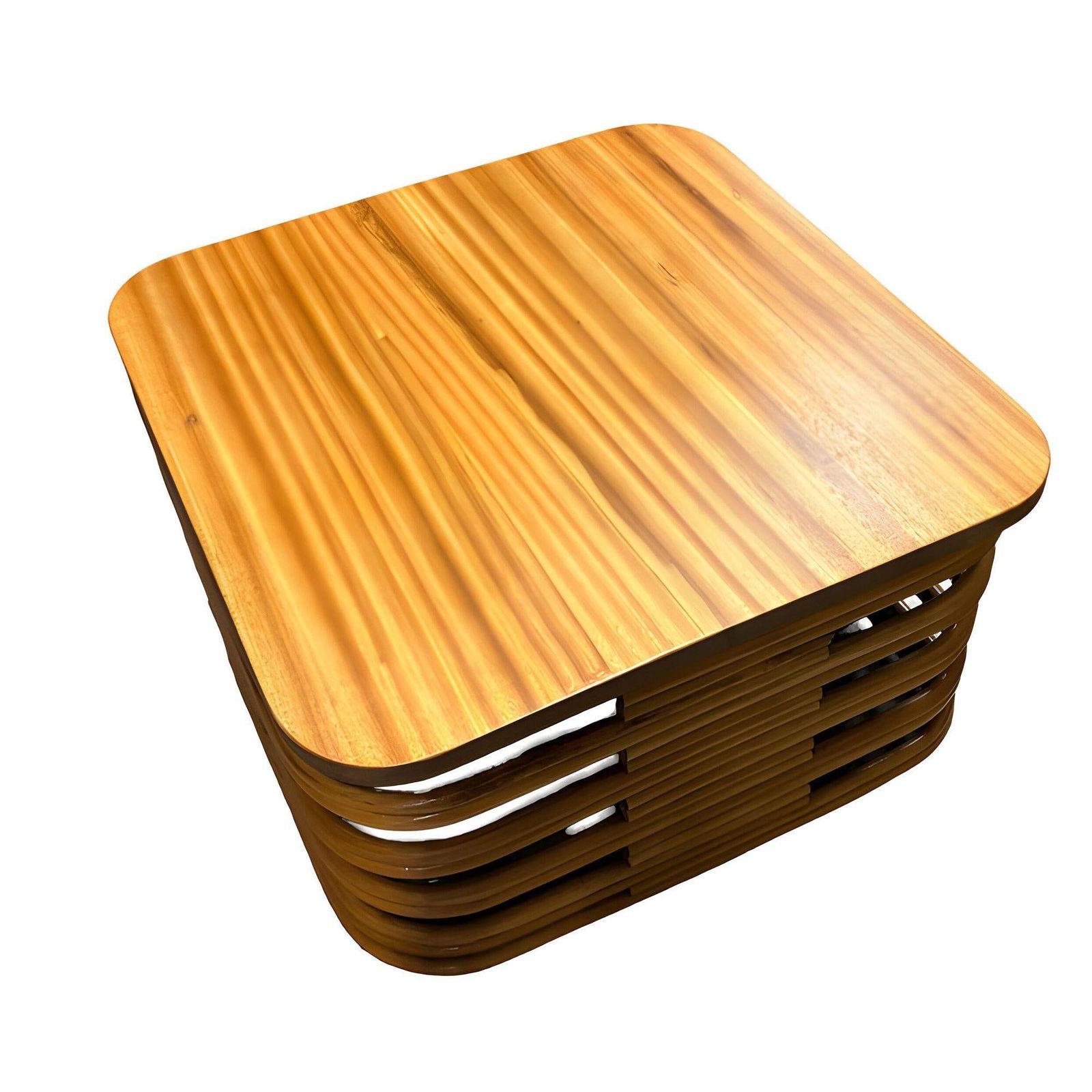 Restored Stacked Rattan Coffee Table w/ Mahogany Top - 10