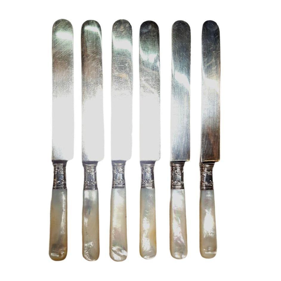 Antique Fish Flatware Set, Sterling Silver with Mother-of-pearl, Set of 18 - 10