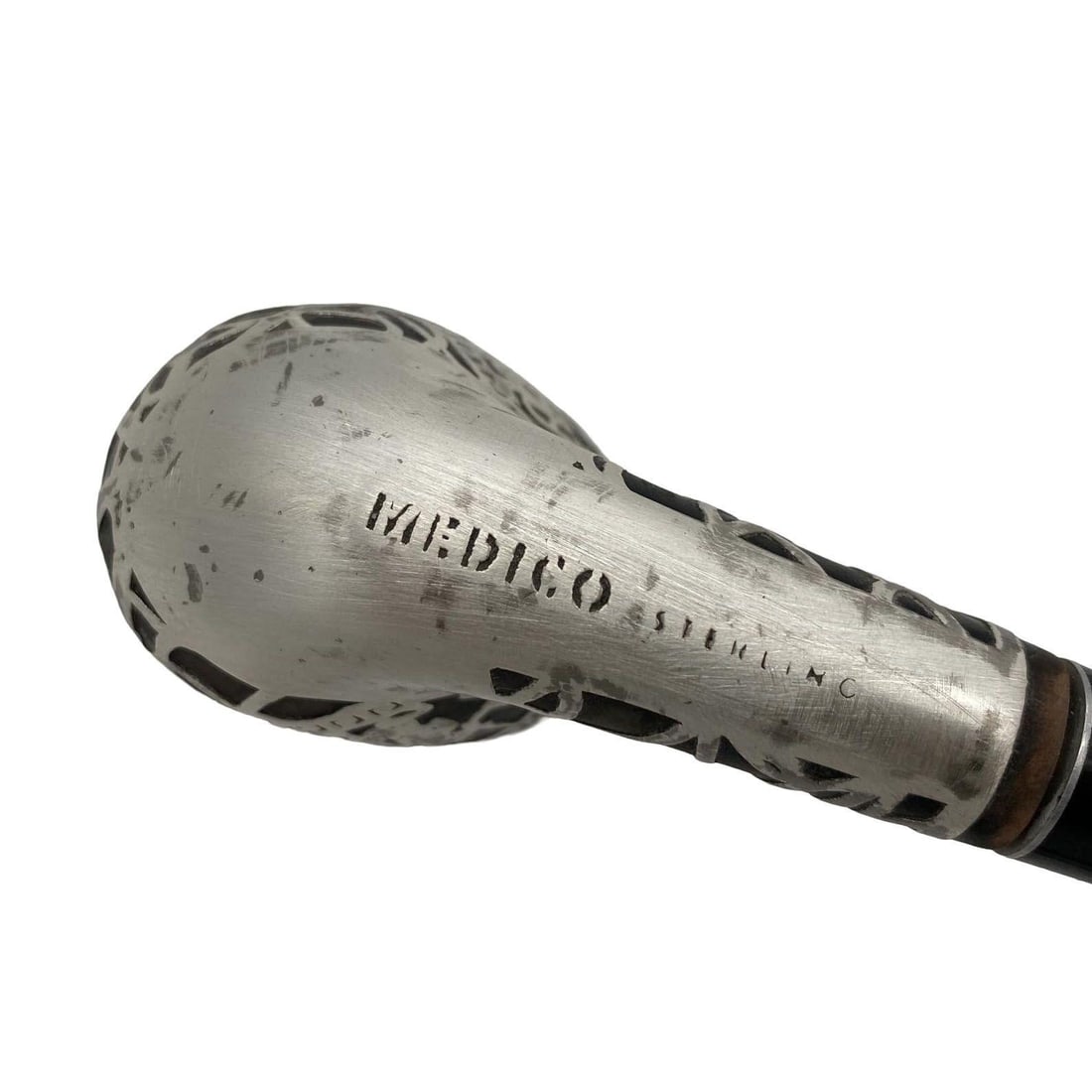 Brass and Bloodwood Pipe Holder by Dunhill w/ Silver Medico Pipe - 16