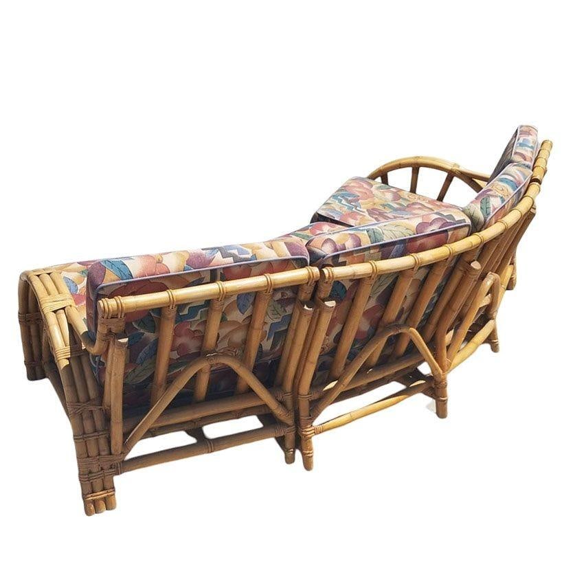 Restored Mid-century 3 Strand Rattan Spoke Half Moon Arm Corner Sectional Sofa - 3