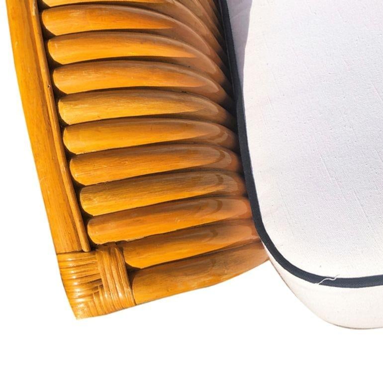 Vintage Art-Deco Style Rattan Fan Arm Lounge Chair/Ottoman Set, 3 sets Avail - 15