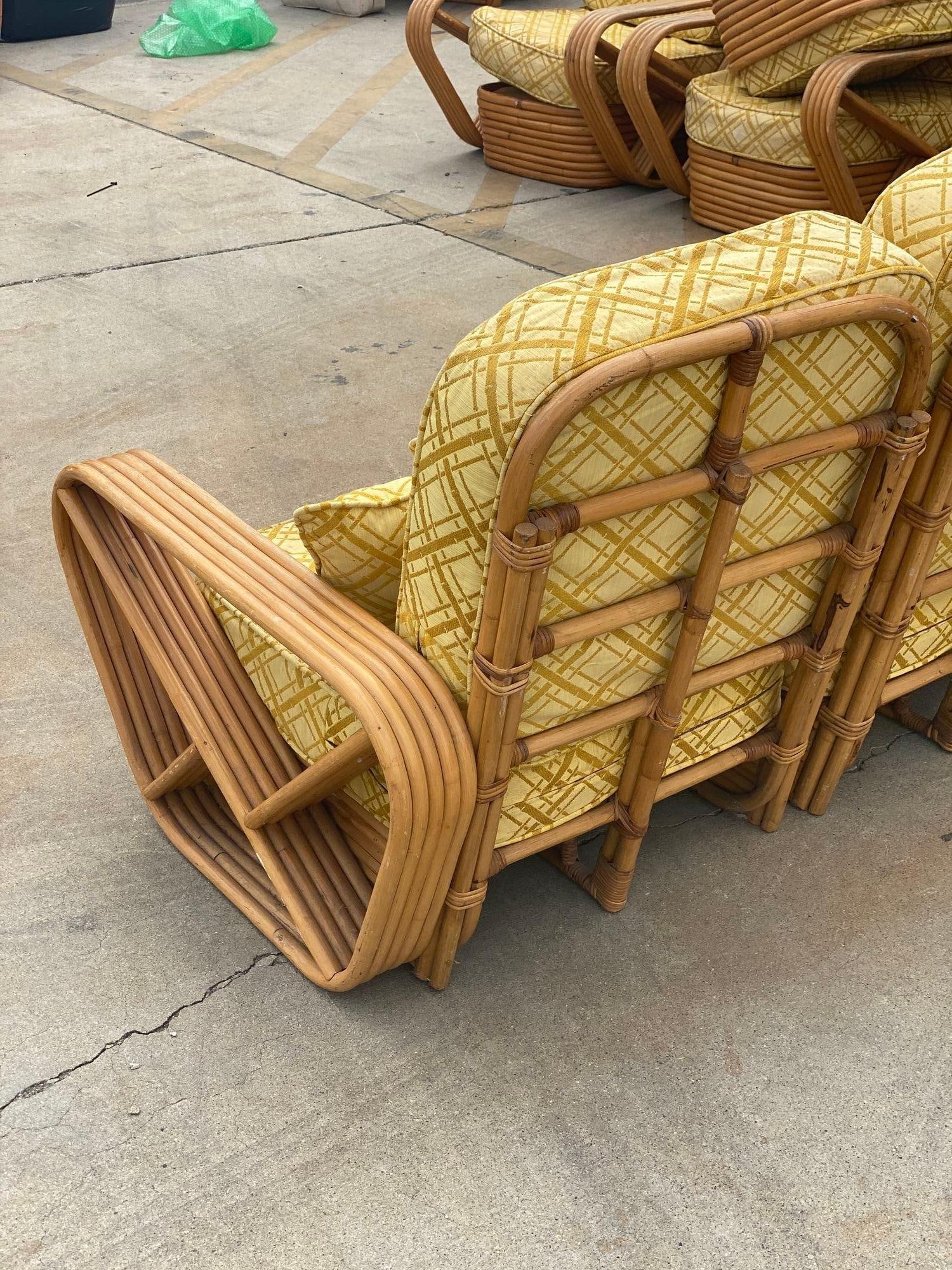 Restored 5-Strand Square Pretzel Rattan Chair & Sofa Livingroom Set - 13