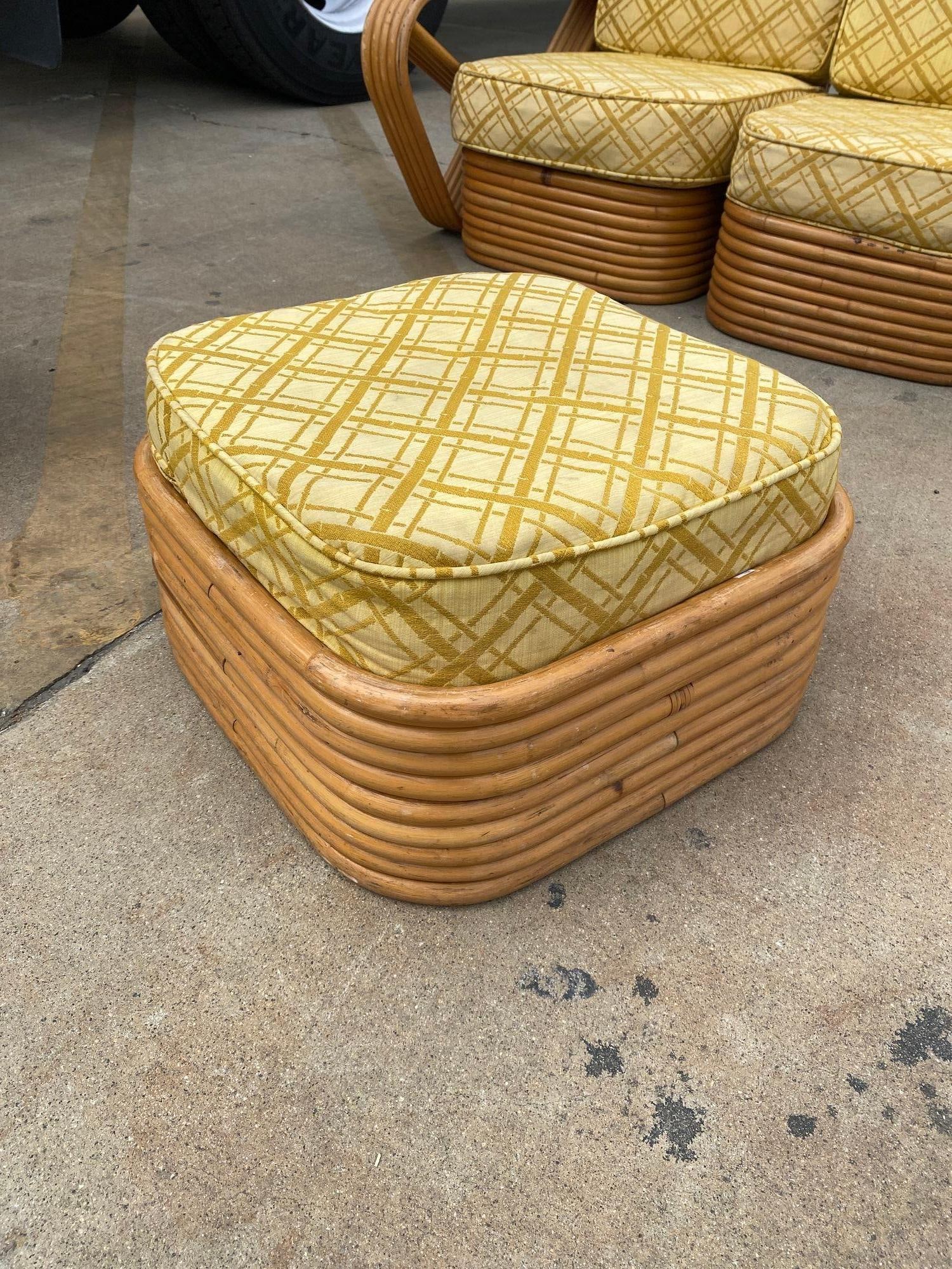 Restored 5-Strand Square Pretzel Rattan Chair & Sofa Livingroom Set - 2