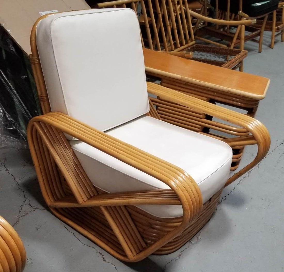 Restored 5-Strand Square Pretzel Rattan Chair & Sofa Livingroom Set - 5