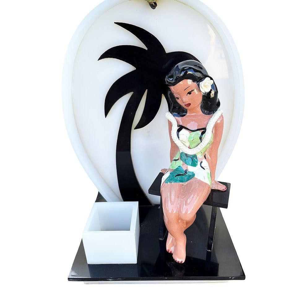 Mid-century Acrylic Hula Girl Midnight Palm Silhouette Table Lamp by Moss - 3