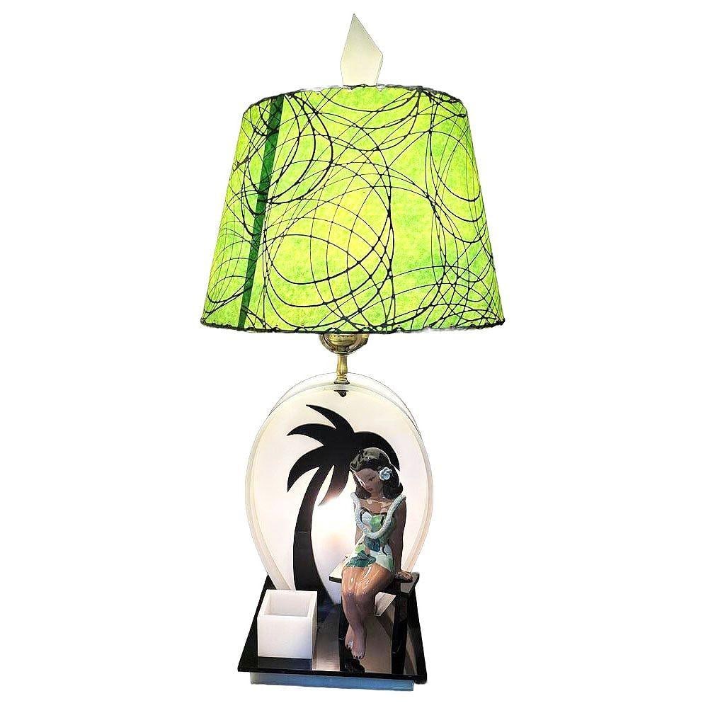 Mid-century Acrylic Hula Girl Midnight Palm Silhouette Table Lamp by Moss - 8