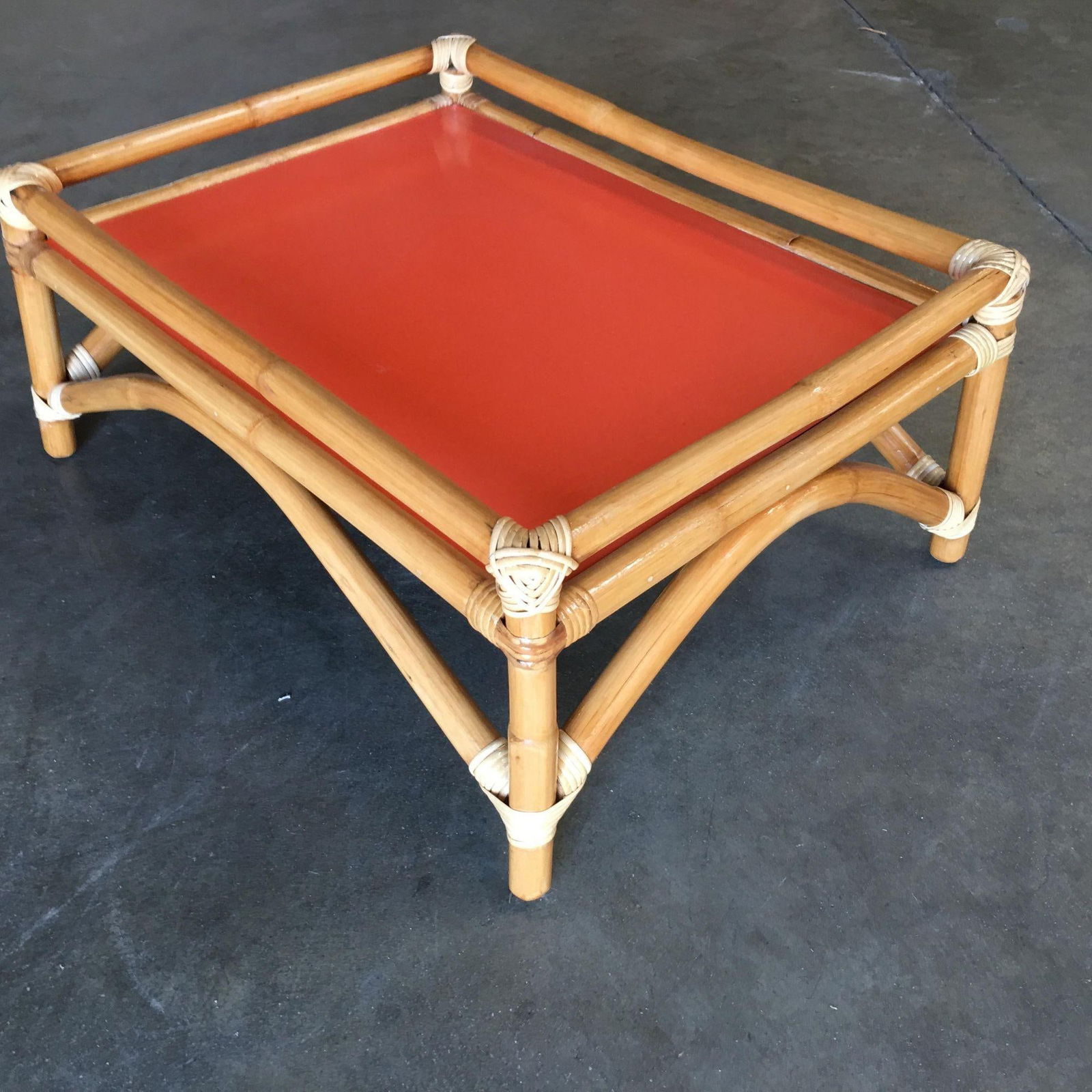 Restored Arched Rattan Ottoman Stool with Fenced Top - 15
