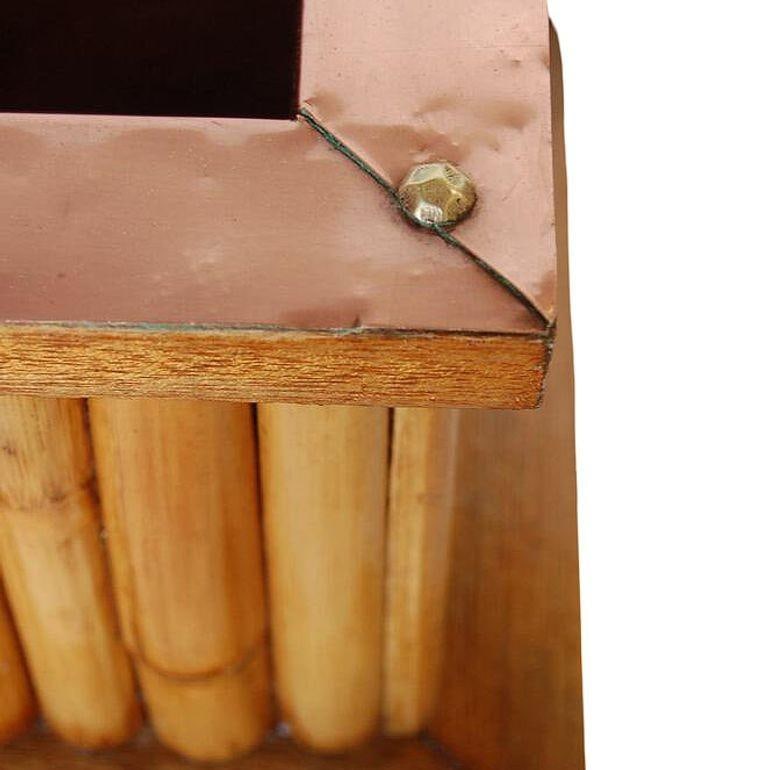 Restored Rare Rattan & Koa Wood Planter Table Lamp w/ Large Copper Accent - 15