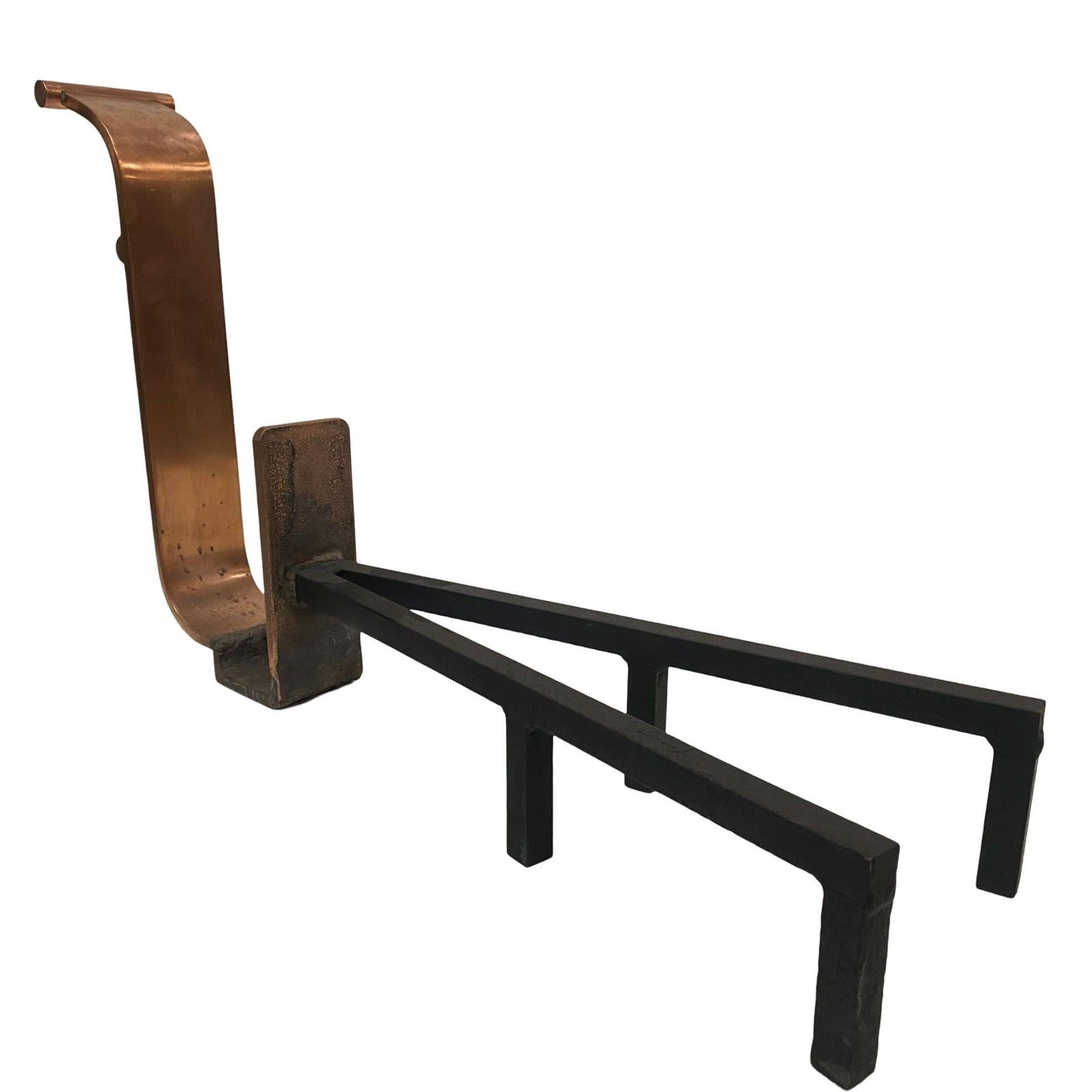 High Style Art Deco Modernist Copper and Iron Firedogs / Andirons , Pair - 12