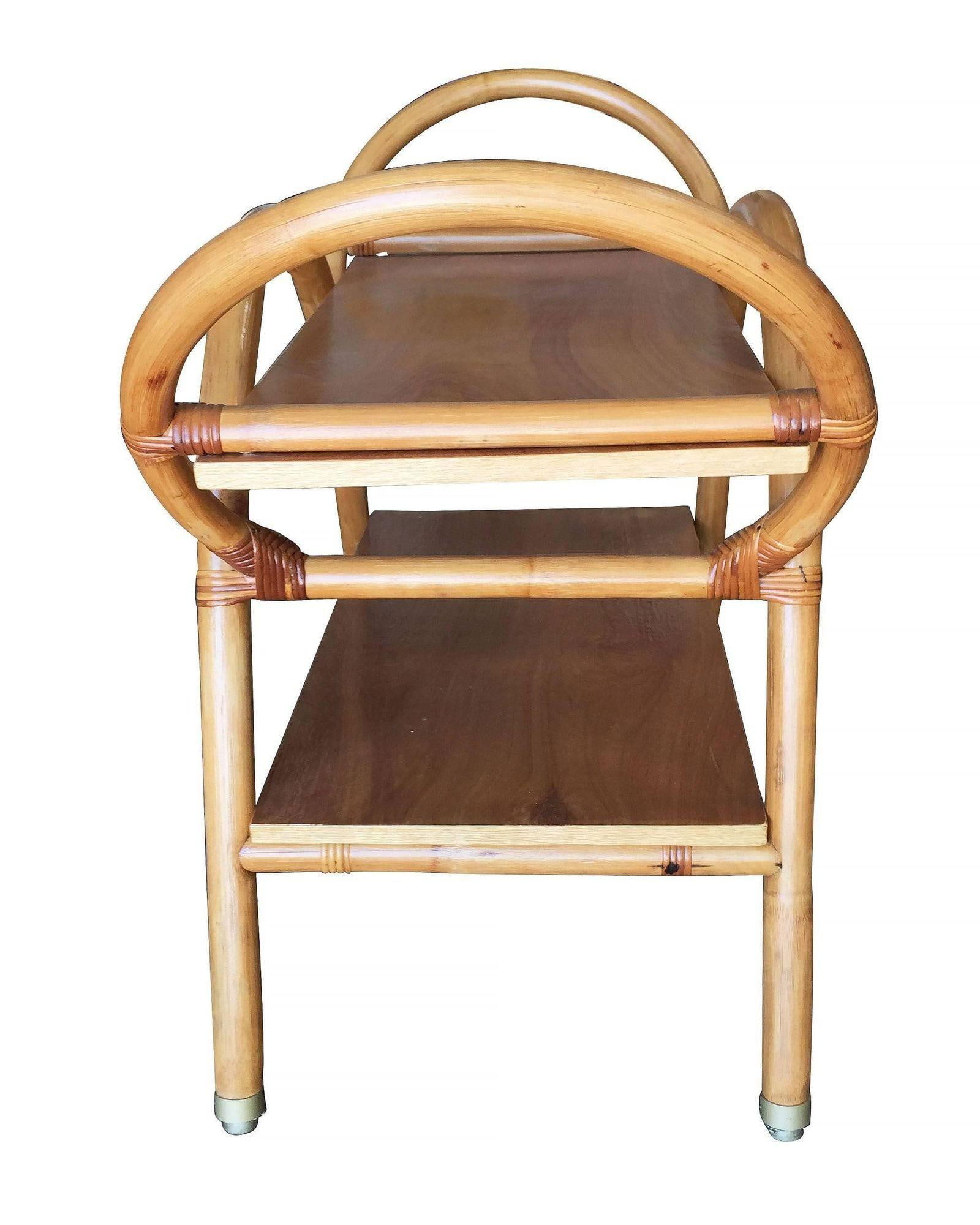 Restored Free-Form "Arches" Rattan Bar Cart W/ Mahogany Top - 11