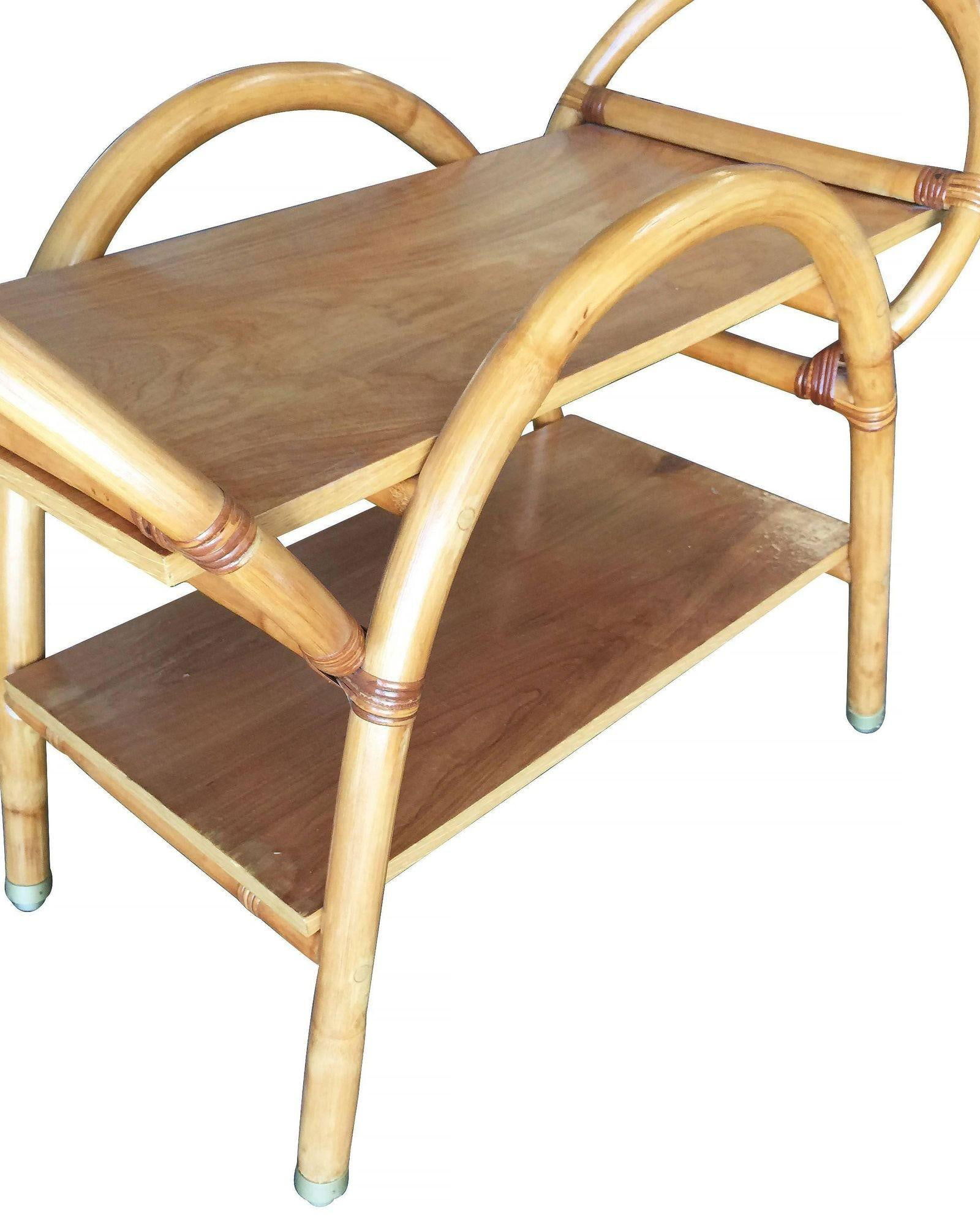 Restored Free-Form "Arches" Rattan Bar Cart W/ Mahogany Top - 2