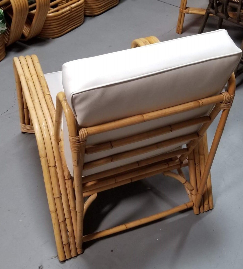 Restored 4-Strand Staple Arm Rattan Lounge Chair by Paul Laszlo - 17