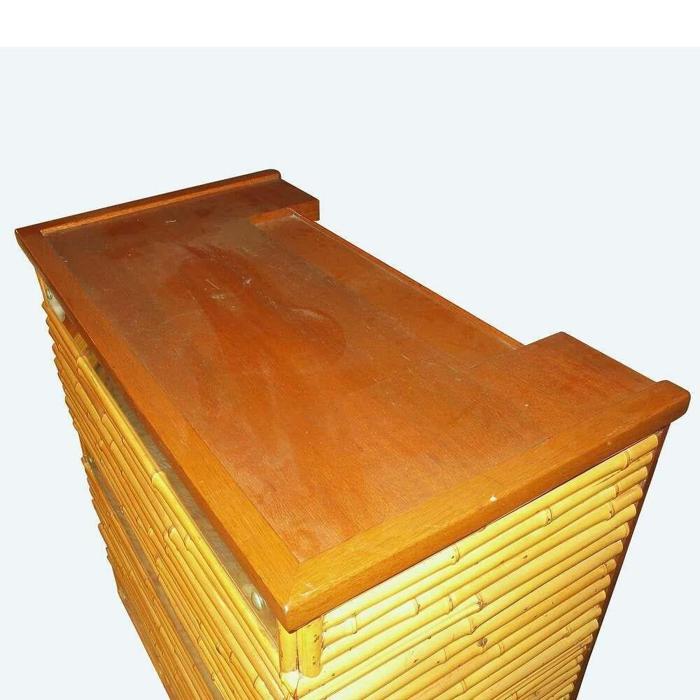 Restored Mirror Front Stacked Rattan Bar & Mahogany Top, 1940 - 6