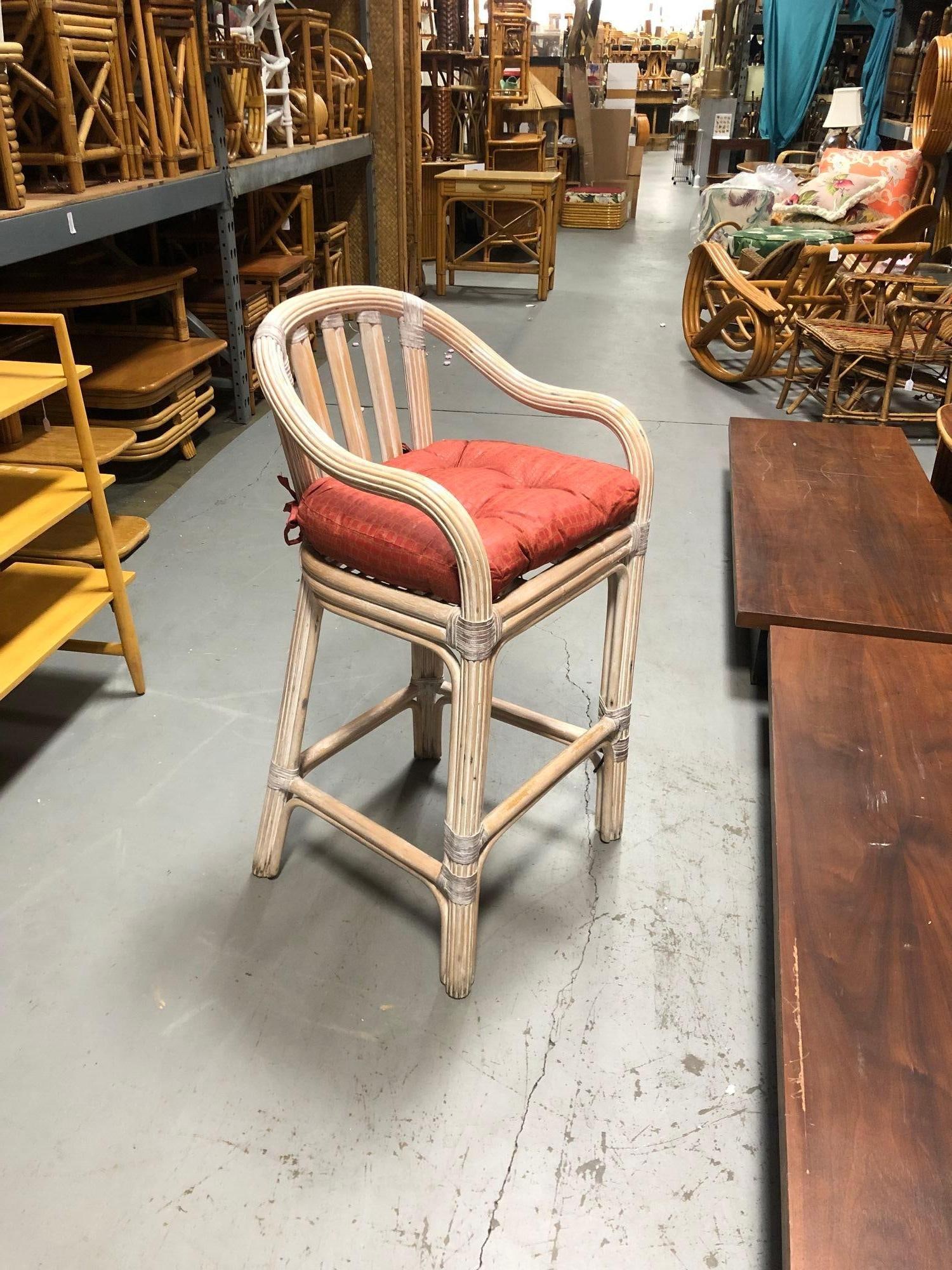 Restored Rattan Whitewash Counter Chairs - 3