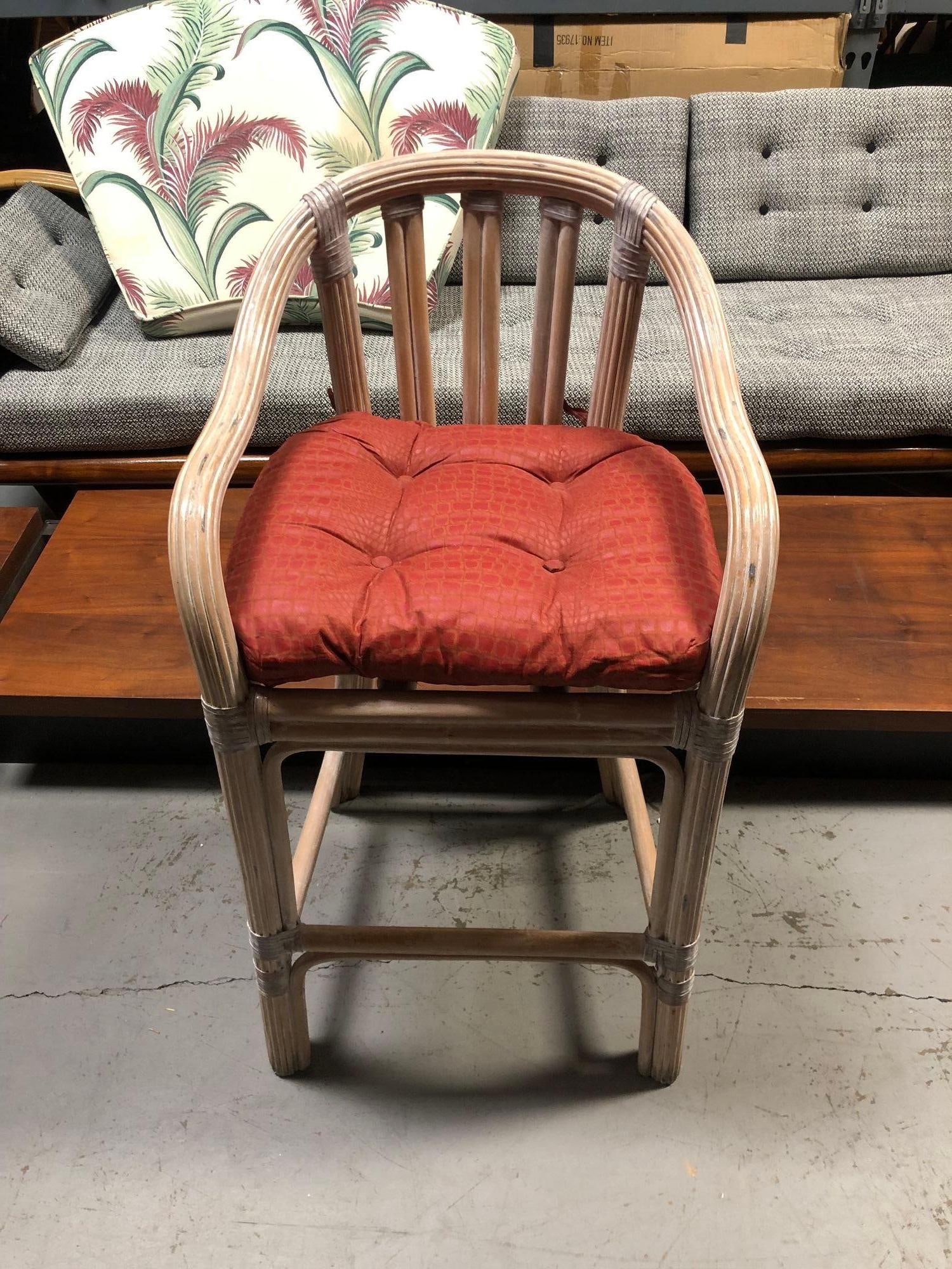 Restored Rattan Whitewash Counter Chairs - 5
