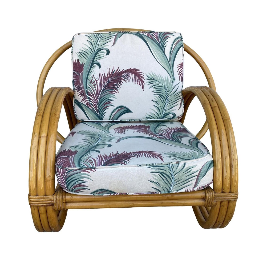 Restored Original Paul Frankl 3-Strand Half Moon Lounge Chair Cobra Back Ottoman - 9