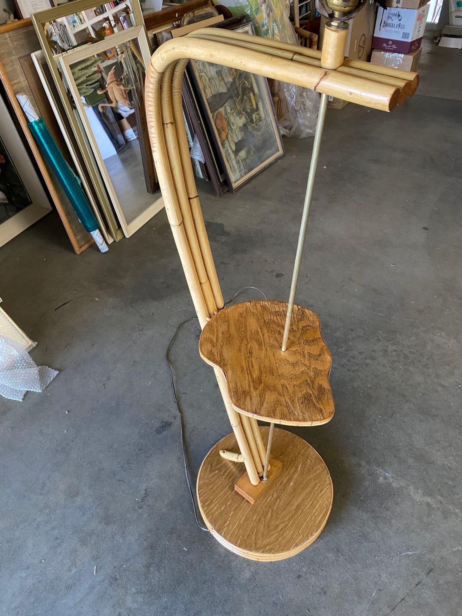 Restored Googie Asymmetric Pole Floor Lamp w/ Side Table & Fiberglass Shade - 13