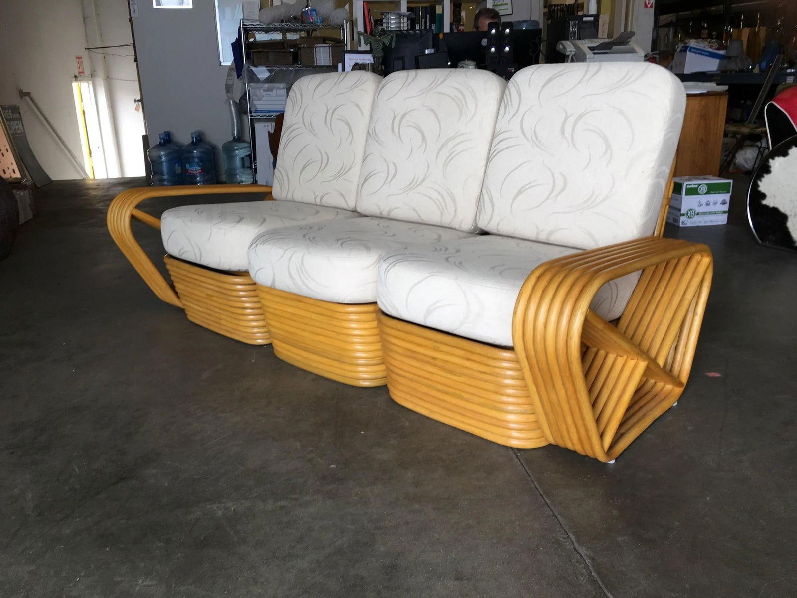 Restored Six-Strand Square Pretzel Rattan Sofa and Lounge Chair Set - 6