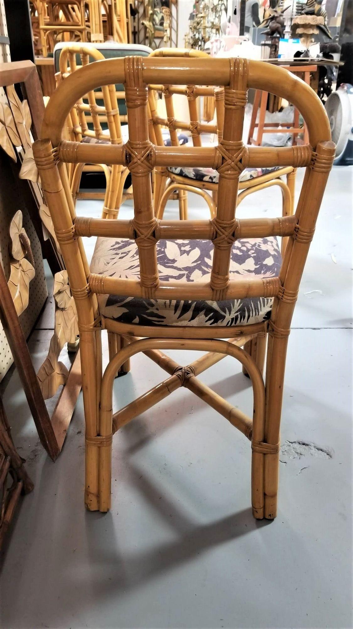 Restored Rattan Dining Chairs set w/ Tic-Tac-Toe Back, Set of 6 - 6