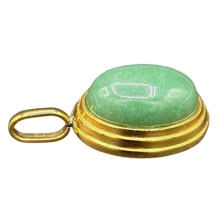 Large 14k Gold Stepped Natural Aventurine Oval Pendent - 12