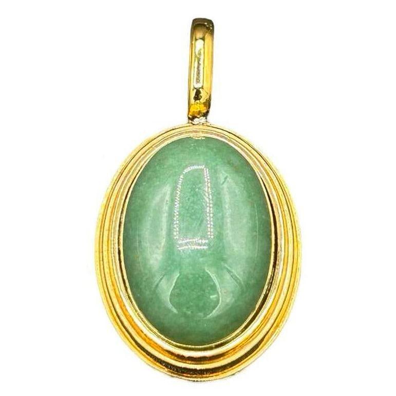 Large 14k Gold Stepped Natural Aventurine Oval Pendent - 9