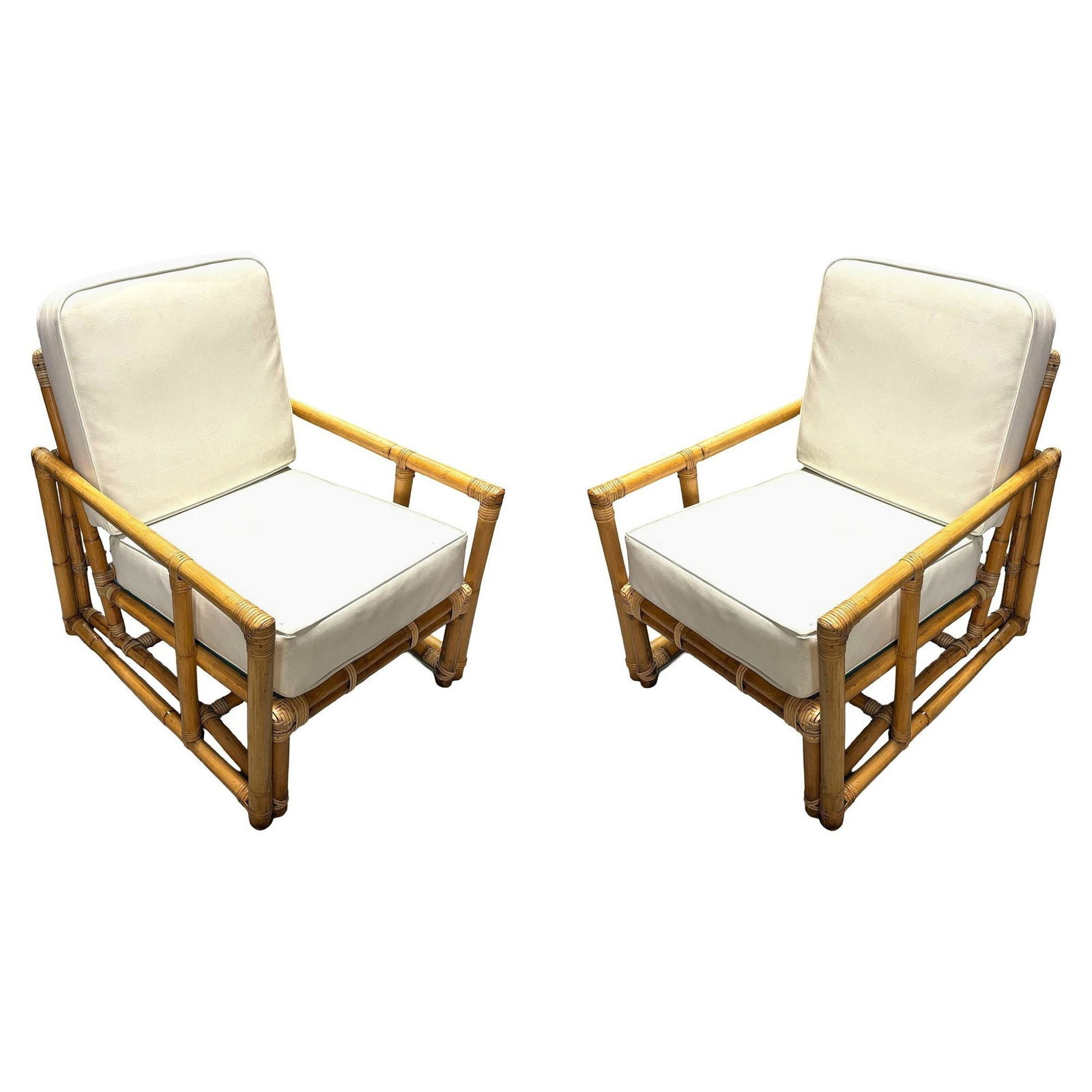 Restored James Mont Inspired Rattan Lounge Chairs w/ Modernist Arms - 6