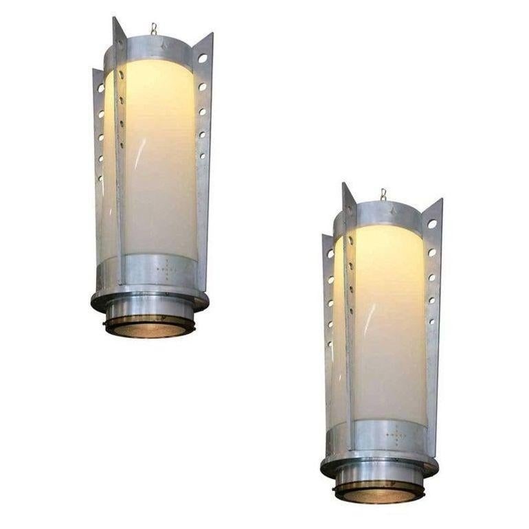 Mid-Century Aluminum Cylinder Pendant circa 1960, Pair - 12