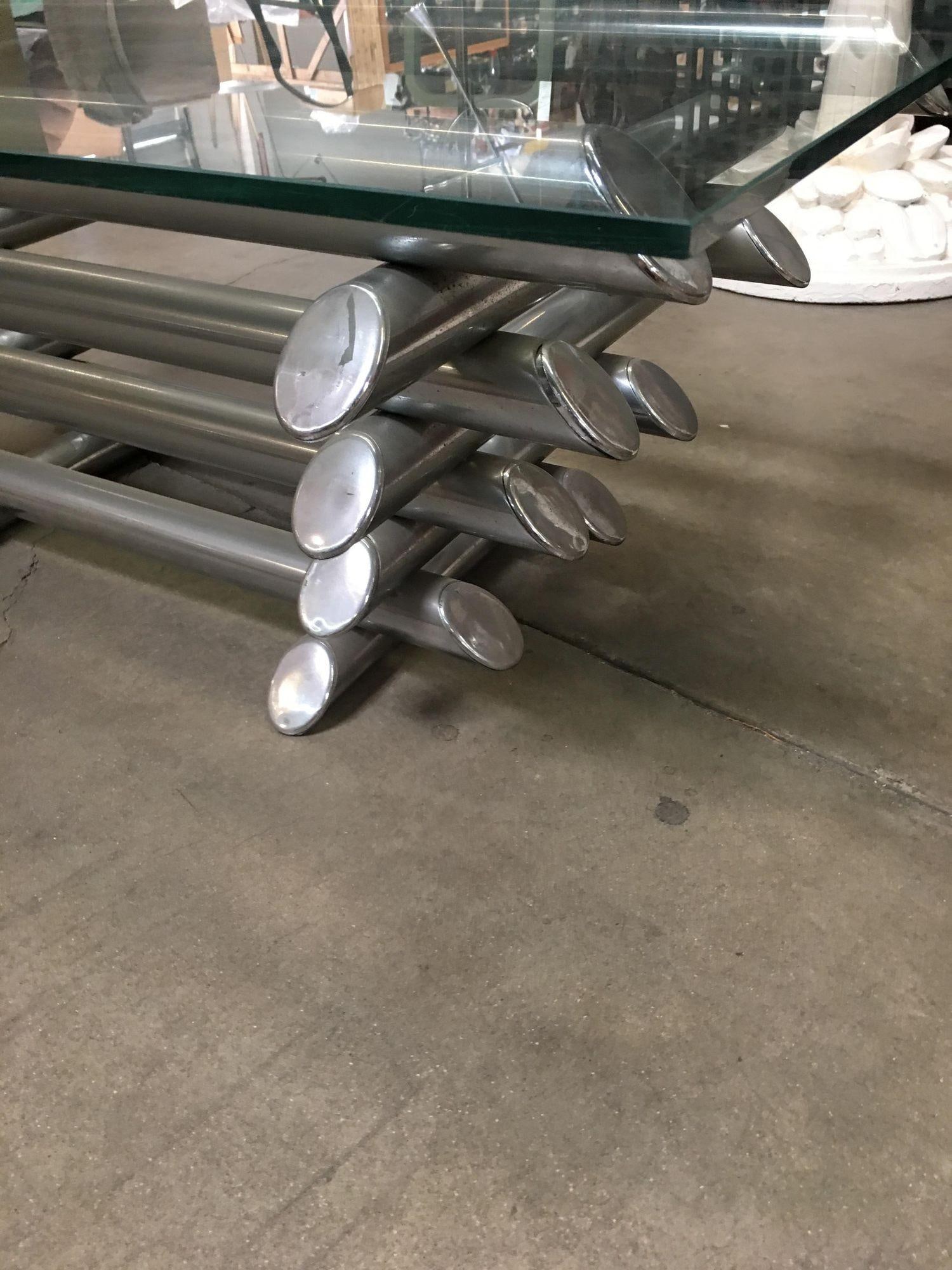 Willy Rizzo Style Modern Chrome Tubular Stacked Cocktail Table, France - 12