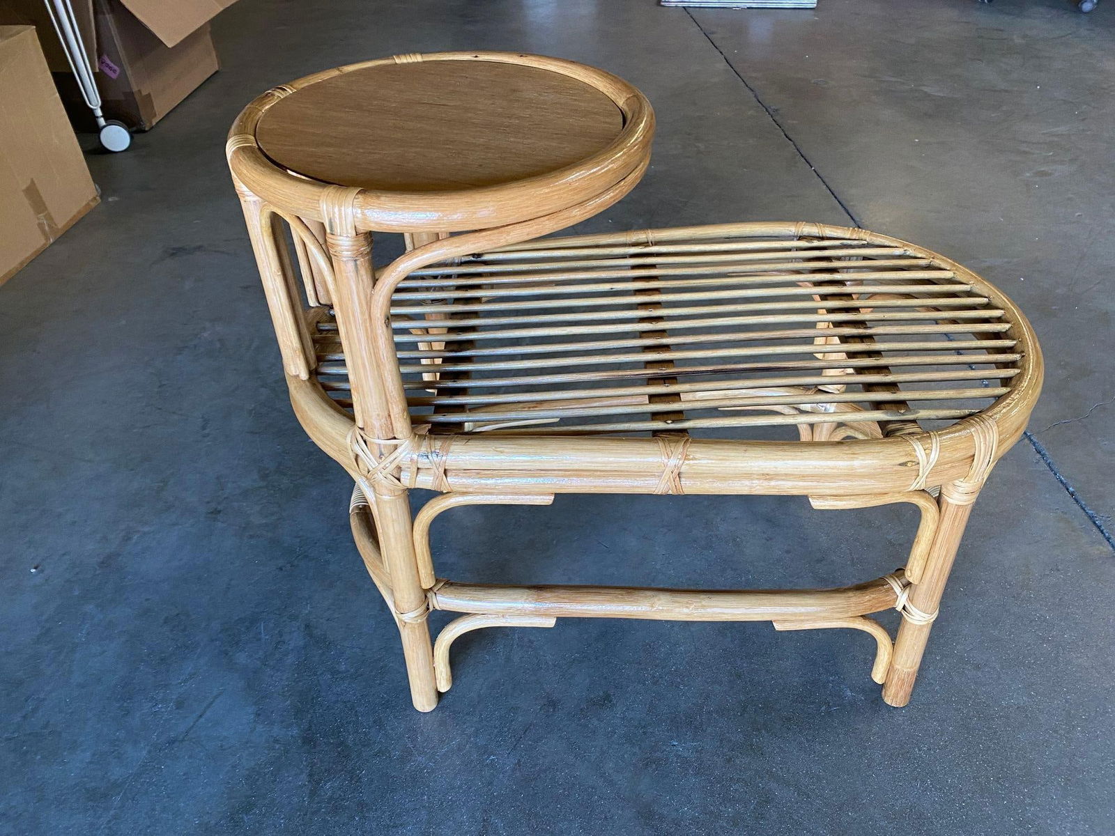 Restored Single Strand Rattan Side Table W/ Grill Top, Pair - 10