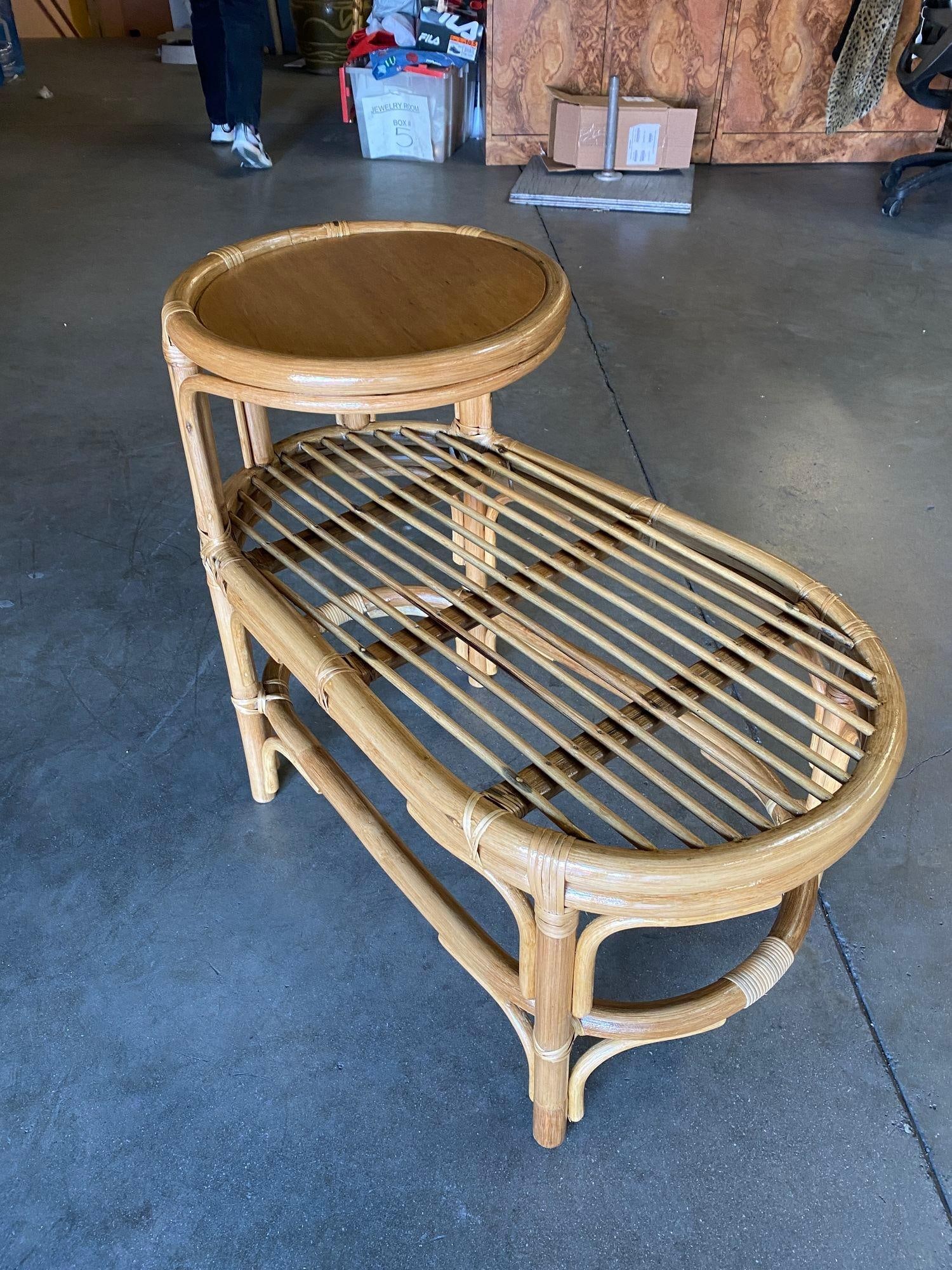 Restored Single Strand Rattan Side Table W/ Grill Top, Pair - 17