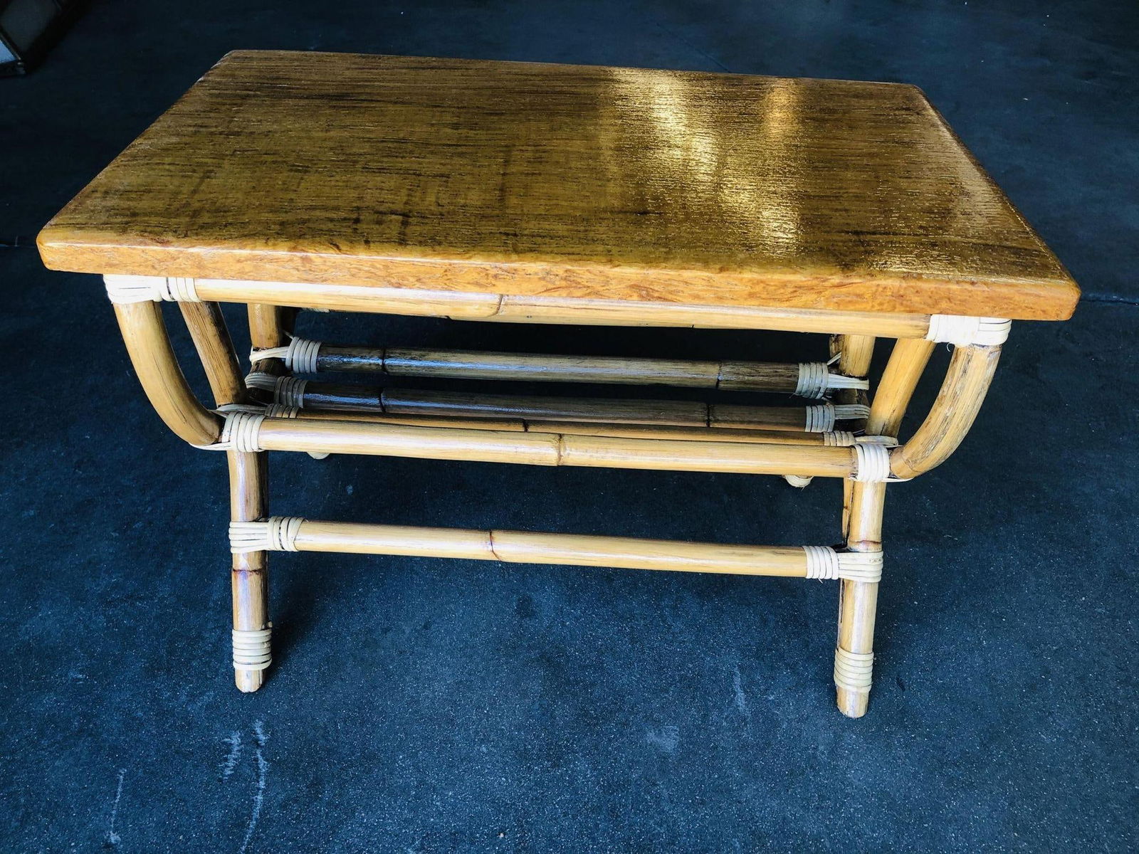 Restored Rattan "Harp" Side Table W/ Slat Underside - 8