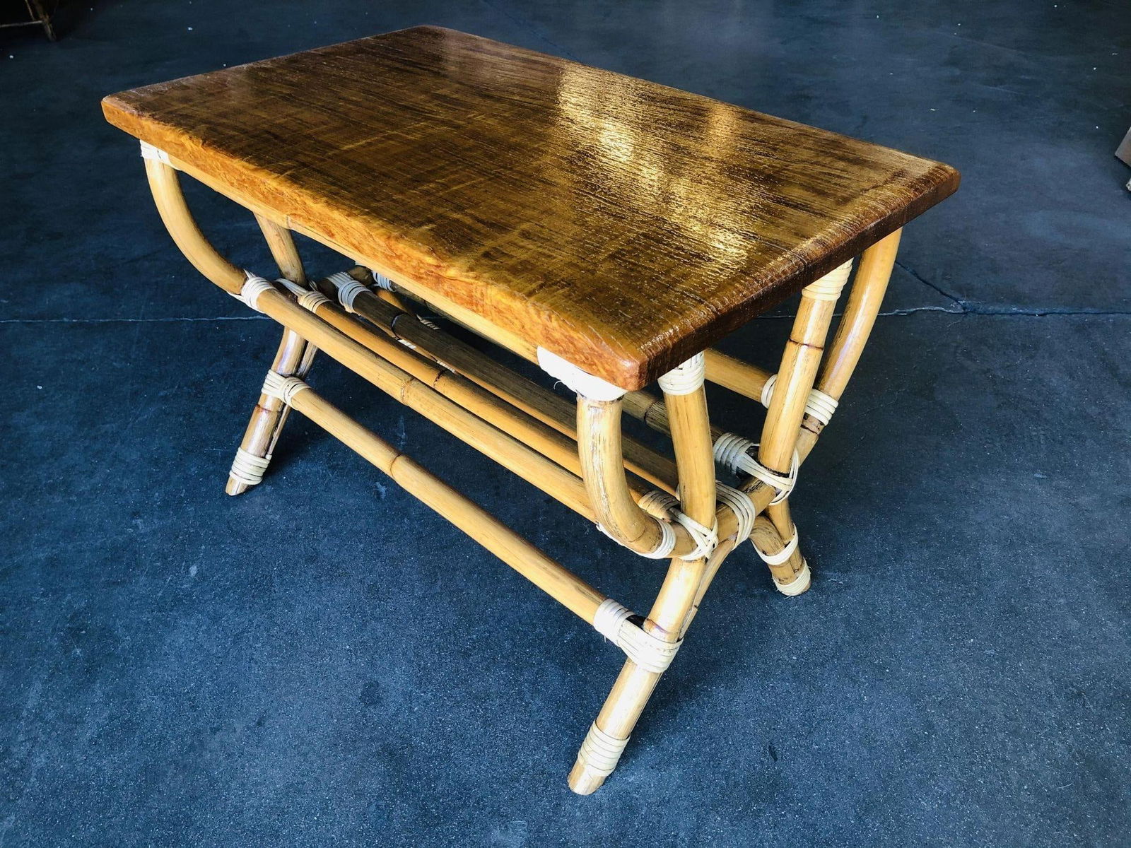Restored Rattan "Harp" Side Table W/ Slat Underside - 9