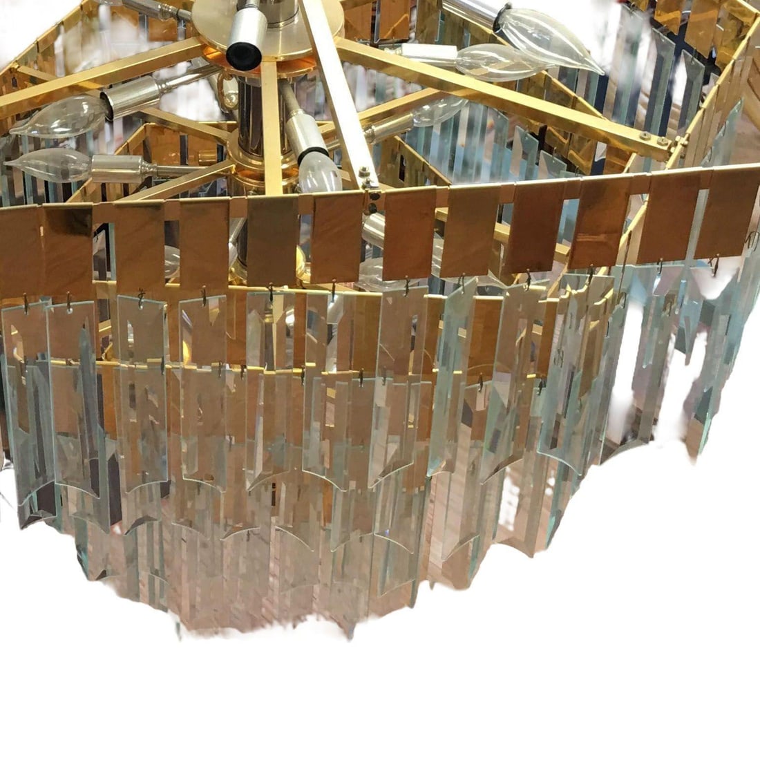 1970's Late Modernist Hanging Crystal and Brass Chandelier, 2 Available - 5