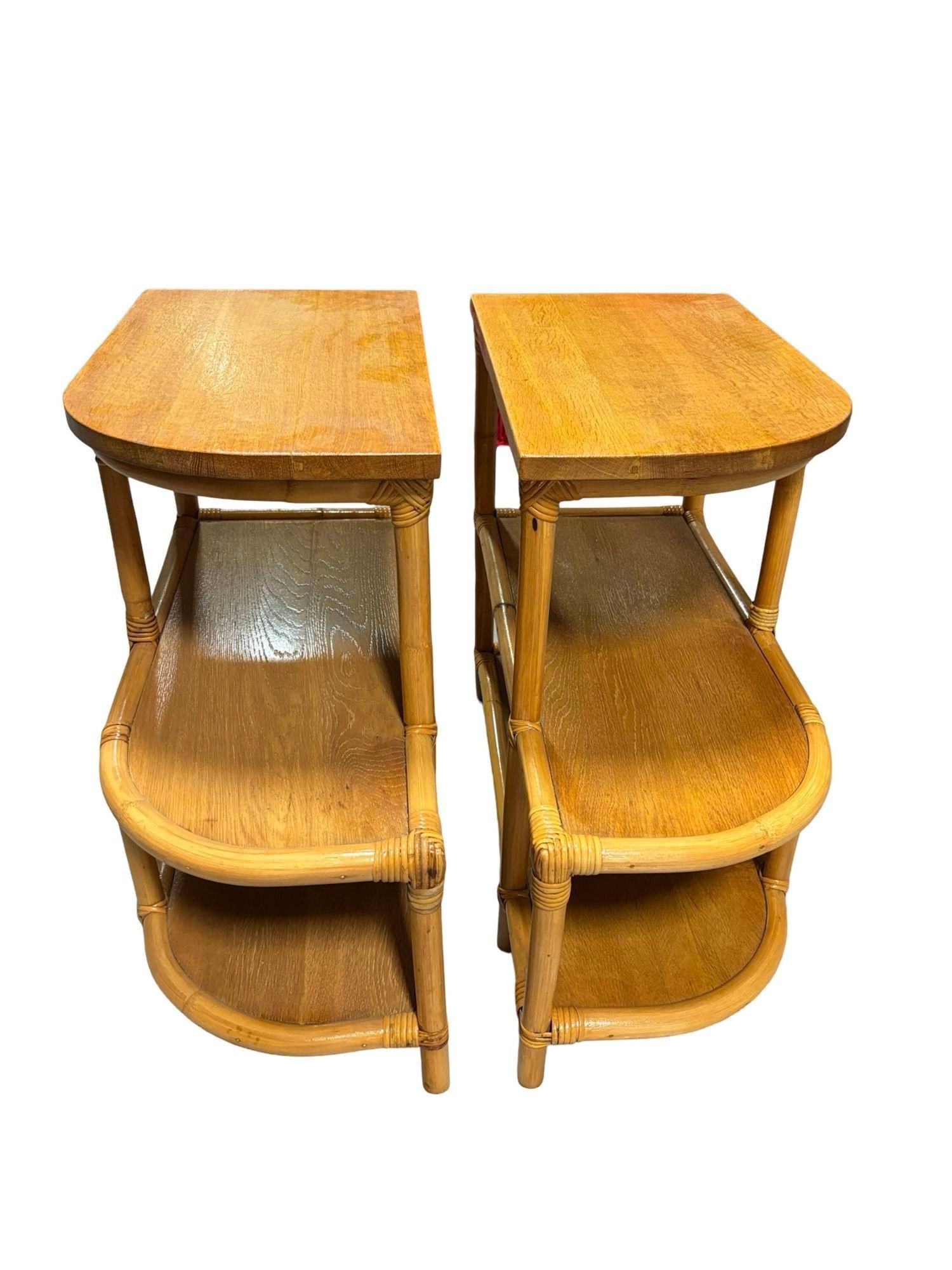 Pair of Restored Single Strand Three-Tier "Trio" Rattan Side Tables - 12